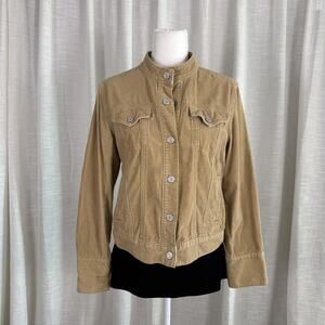 Gap Corduroy Jacket Womens Medium Beige Button Front Stand Collar Stretch Short